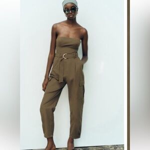 Zara Olive Strapless Jumpsuit